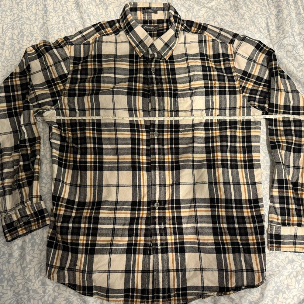 Eddie Bauer Men's Plaid Shirt - Black, White, Tan